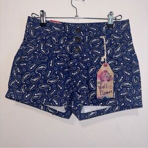 Wallflower Women's Navy Paisley Jean Shorts